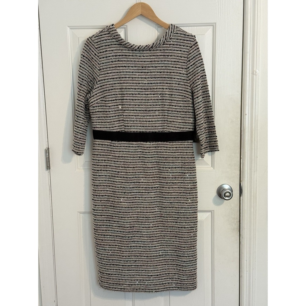 NWT eva mendes NY &C striped tweed sequin sheath dress Size L formal classy